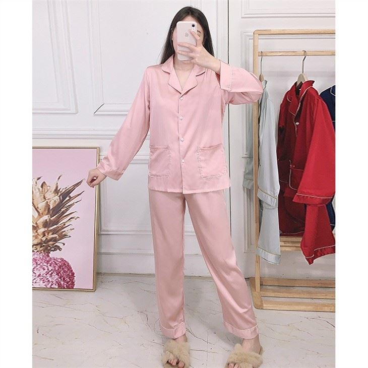 Women Long Sleeve Cardian Silk Woven Plus Size Pajamas Set