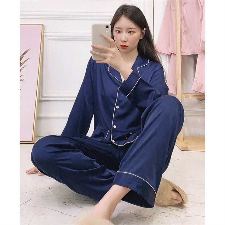 Women Long Sleeve Cardian Silk Woven Plus Size Pajamas Set
