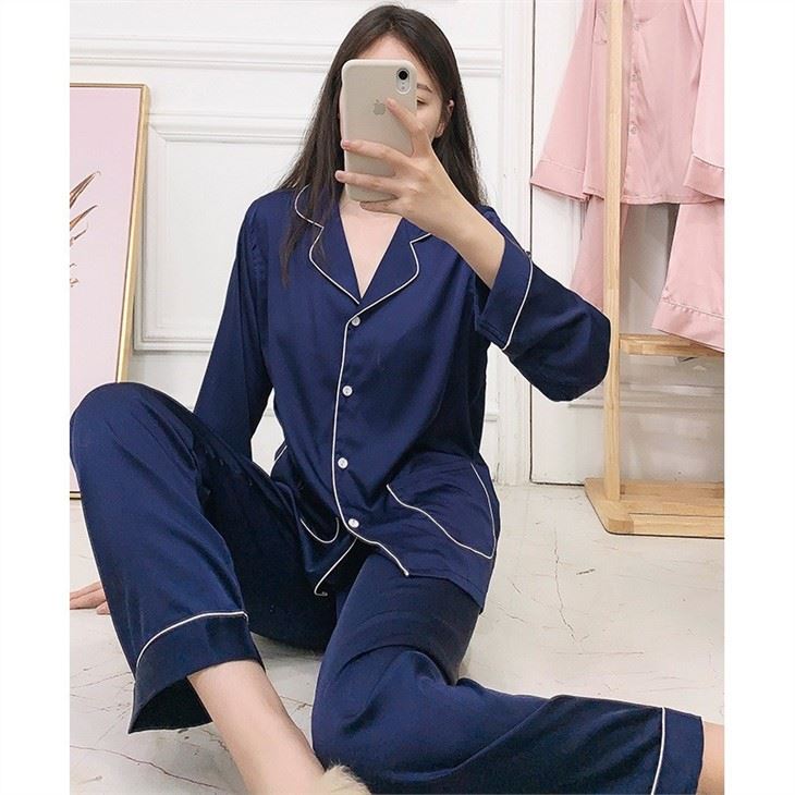 Women Long Sleeve Cardian Silk Woven Plus Size Pajamas Set